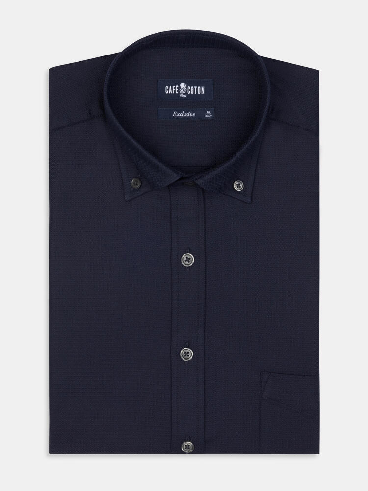 Texturiertes Horace-Hemd in Marine - Buttondown Kragen