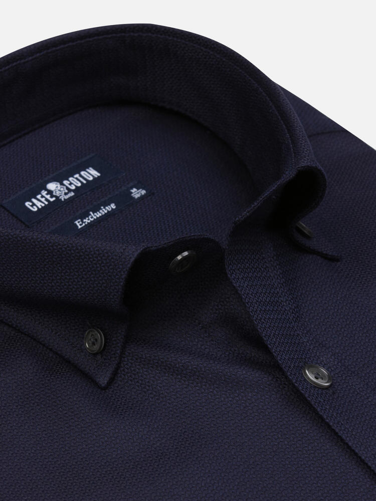 Horace navy textured shirt - Button down collar