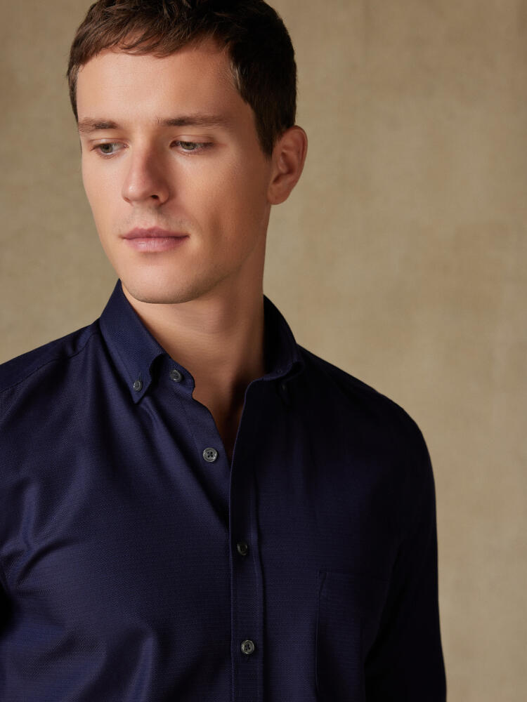 Horace navy textured shirt - Button down collar