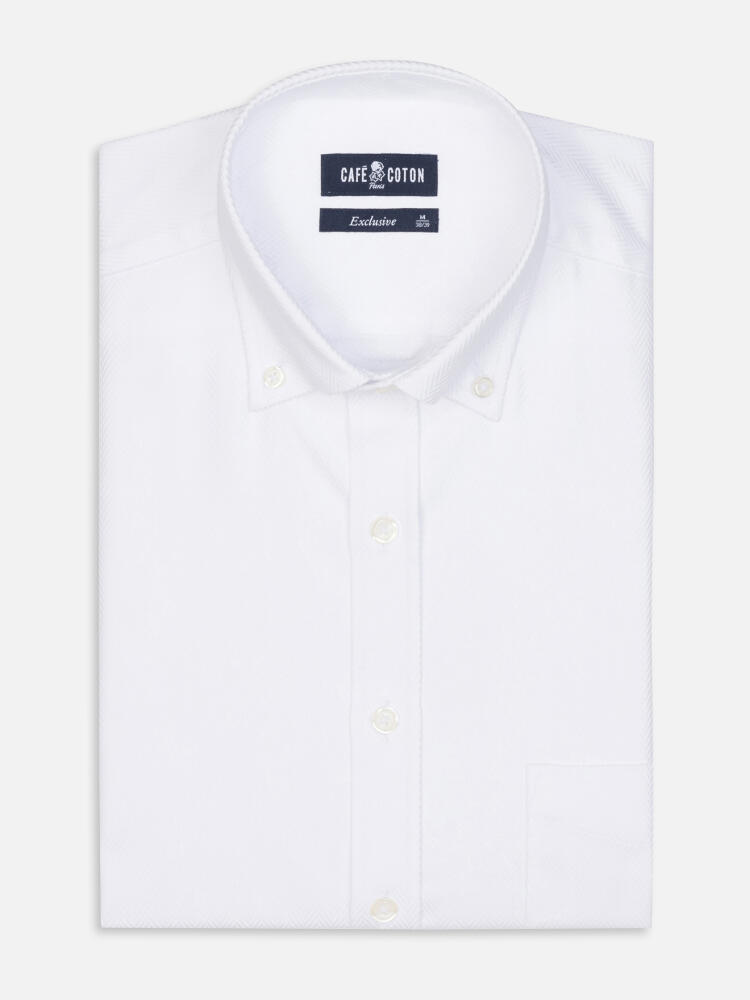 Wit visgraat overhemd  - Button-down kraag