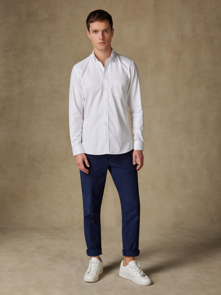 White Herringbone Shirt  - Button down collar