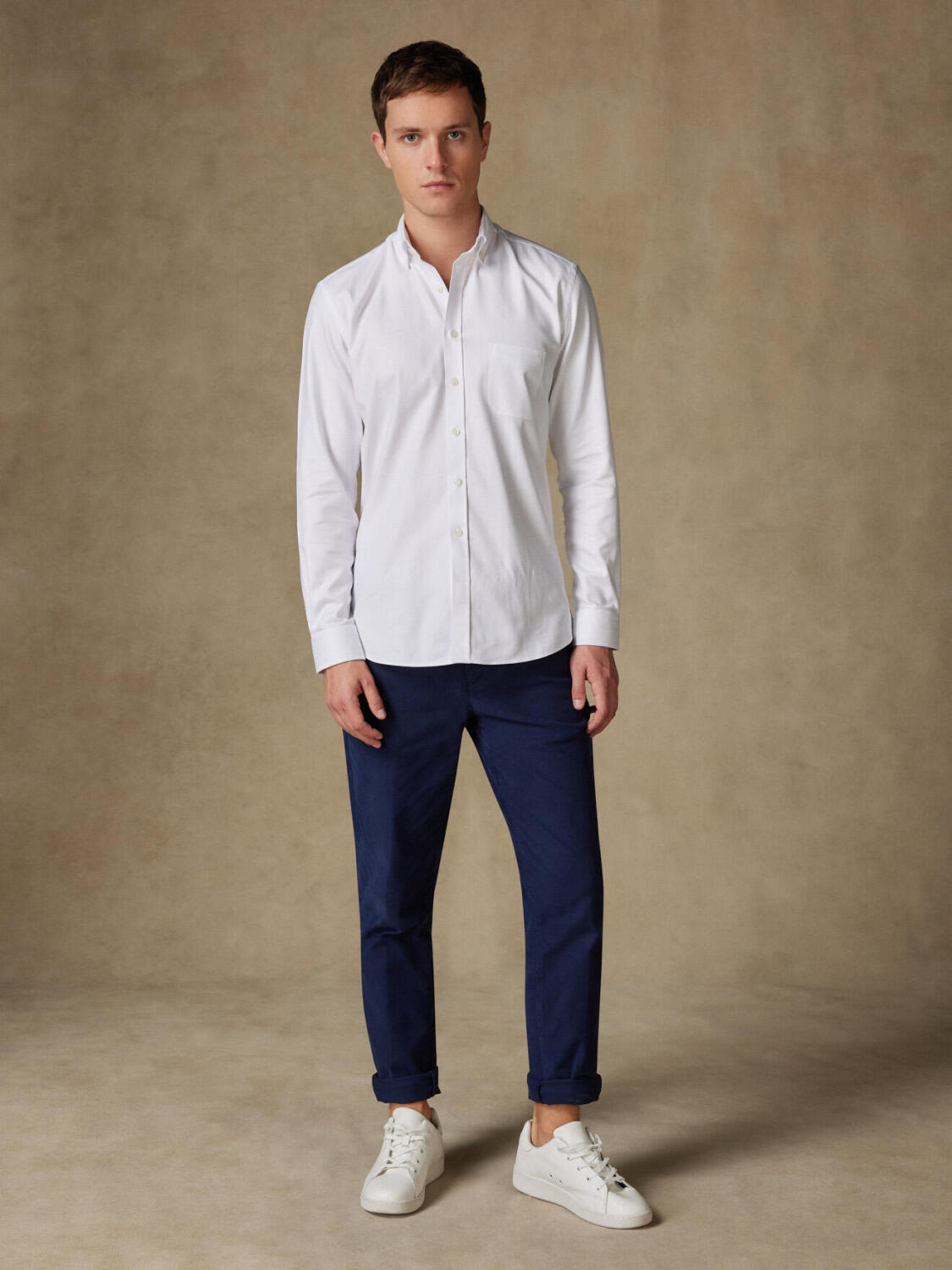 Wit visgraat overhemd  - Button-down kraag