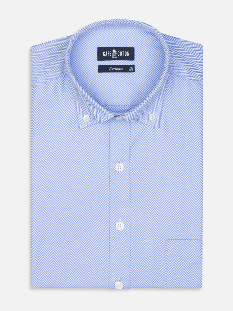 Sky Herringbone Shirt  - Button down collar