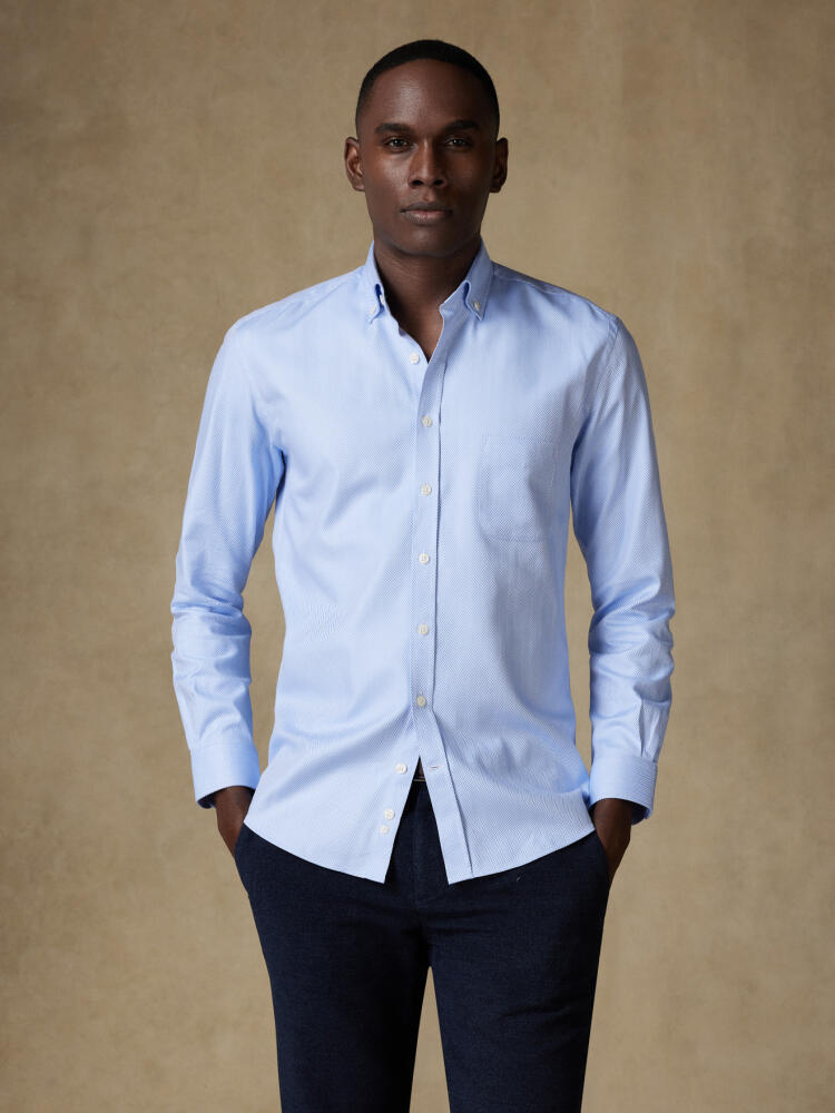 Sky Herringbone Shirt  - Button down collar