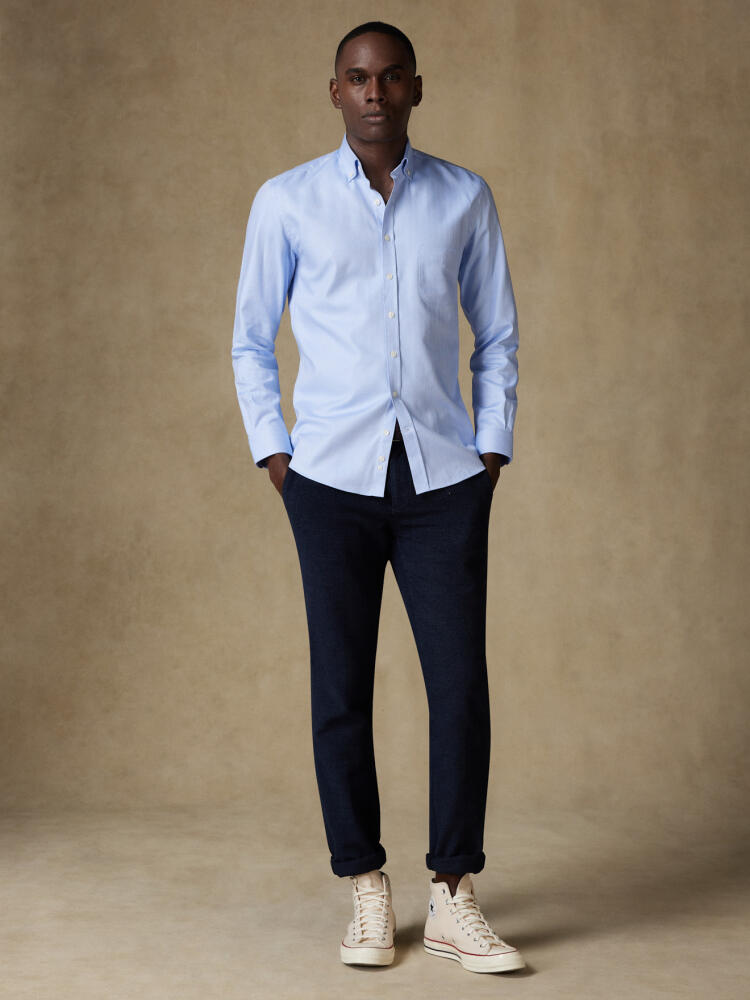 Sky Herringbone Shirt  - Button down collar