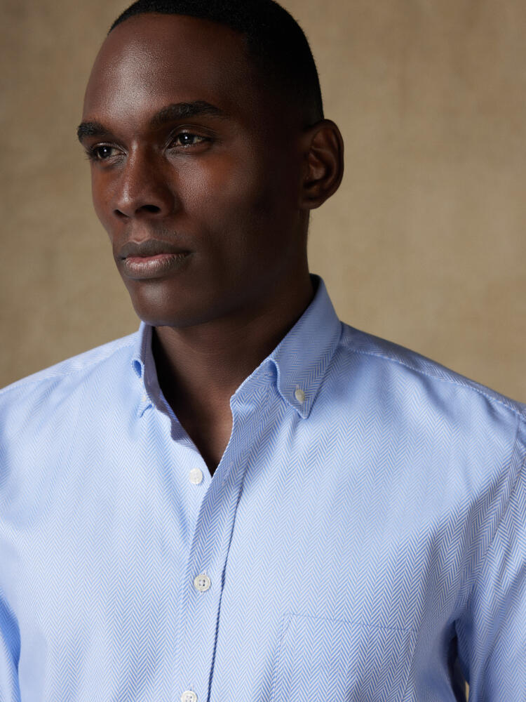 Sky Herringbone Shirt  - Button down collar