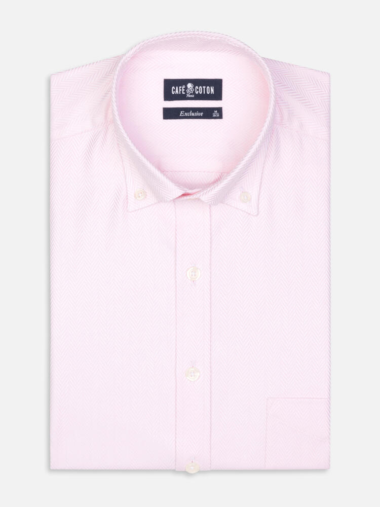 Camicia spigata rosa  - Colletto abbottonato