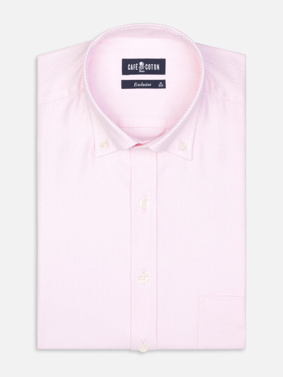 Roze overhemd visgraat  - Button-down kraag
