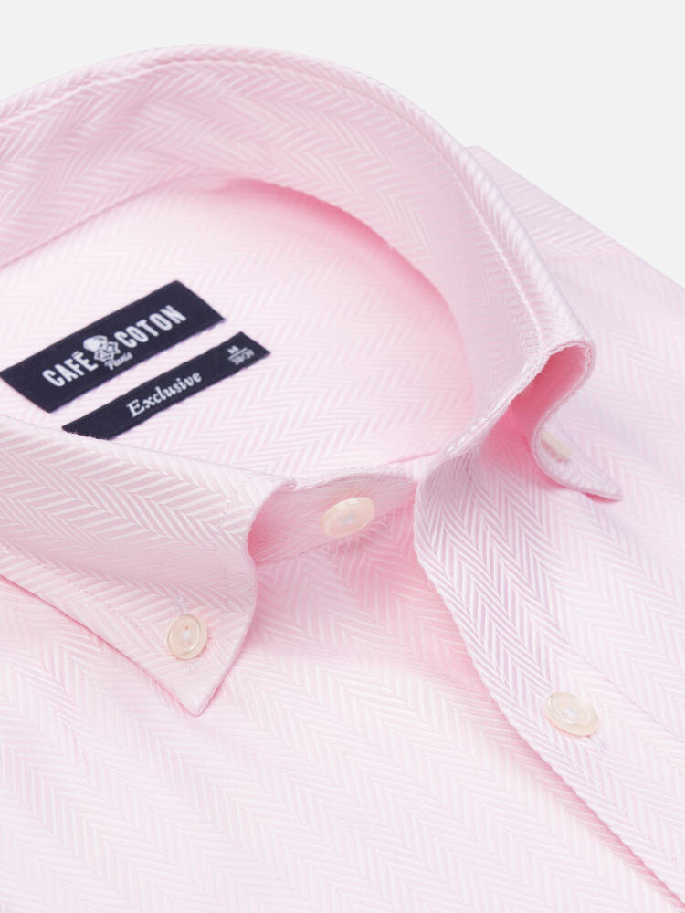 Camicia spigata rosa  - Colletto abbottonato