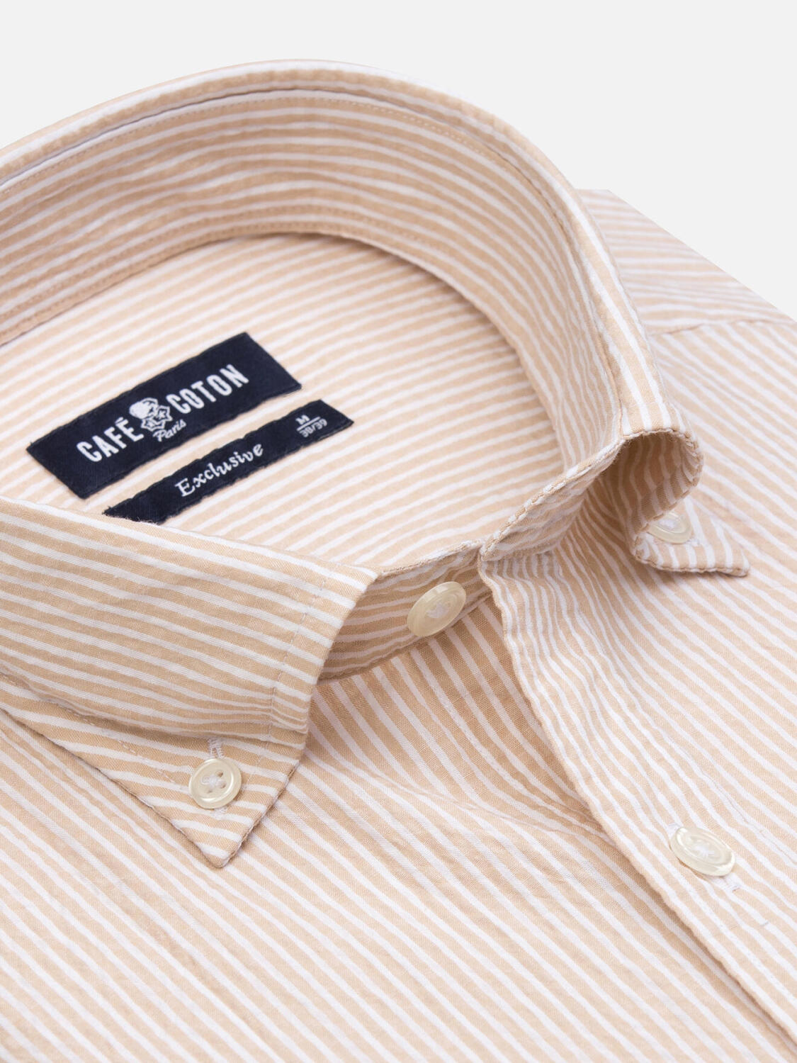 Camicia Hugh in seersucker crema - Con buttoncini