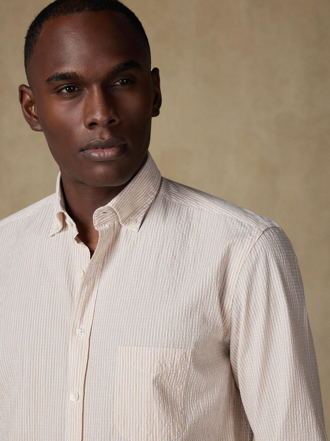 Camicia Hugh in seersucker crema - Con buttoncini