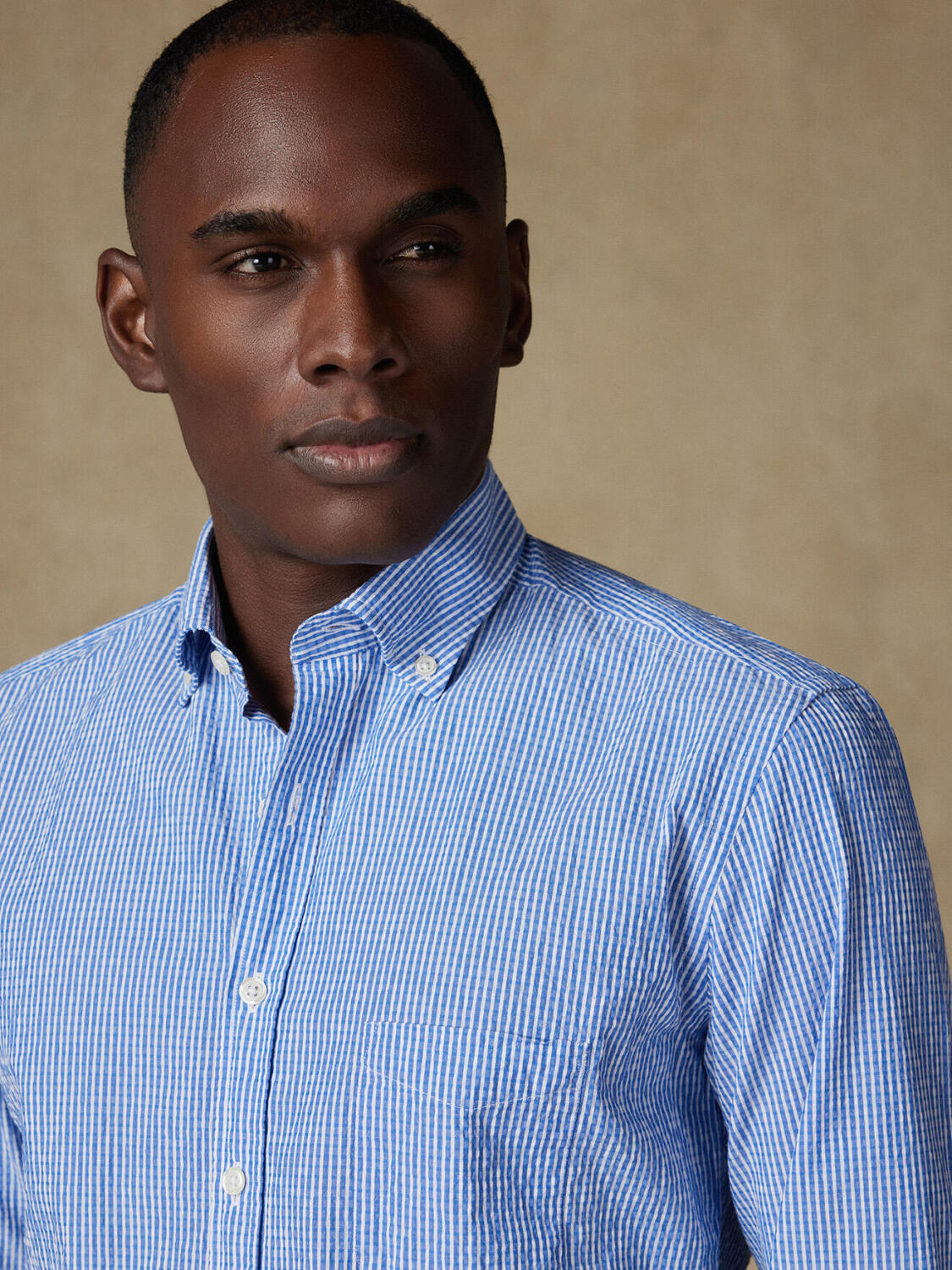 Camicia Hugh in seersucker blu - Con buttoncini