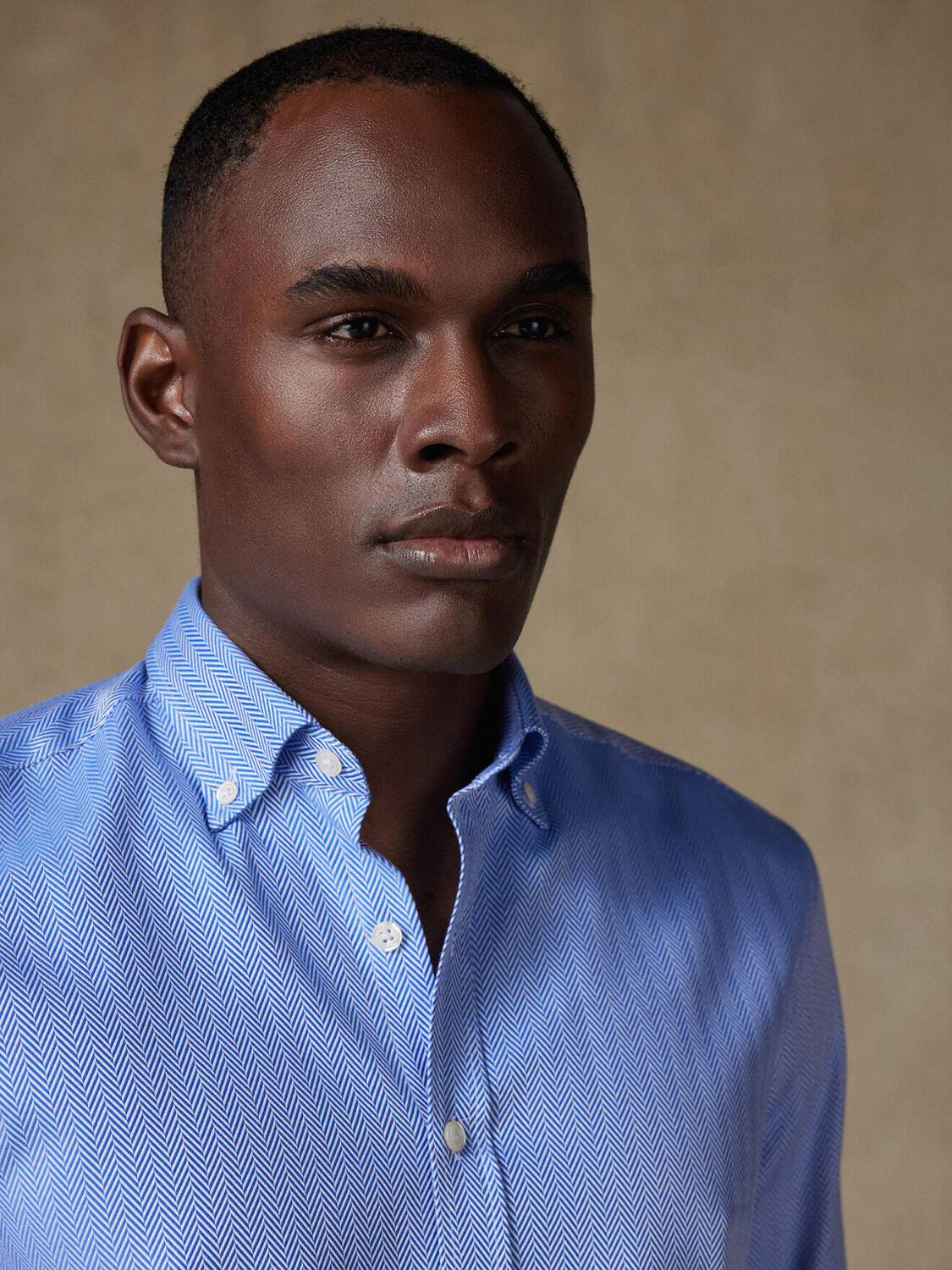 Jager blauw visgraat overhemd - Button down Kraag