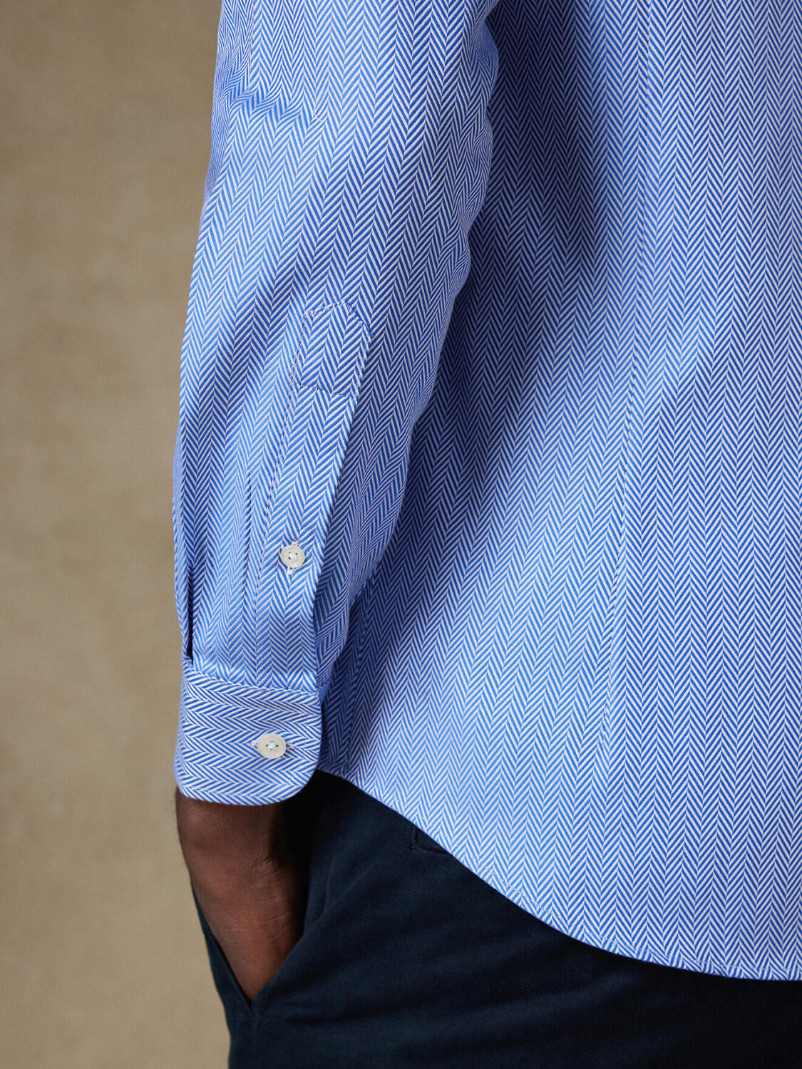 Jager blauw visgraat overhemd - Button down Kraag