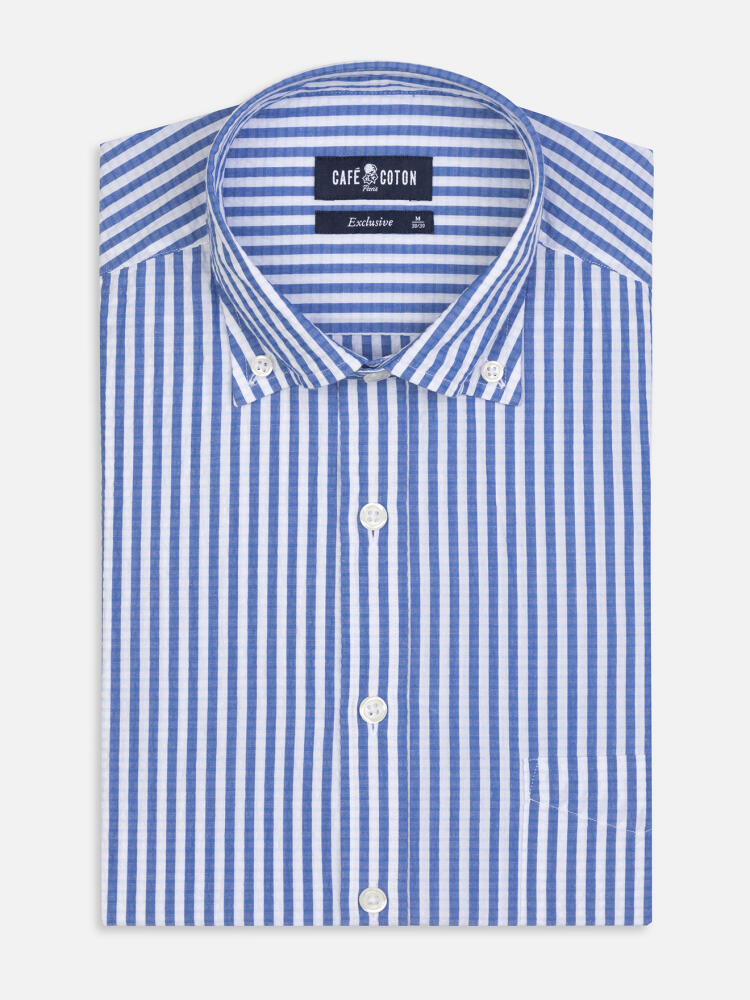 Chemise Ian en seersucker bleu - Col Boutonné