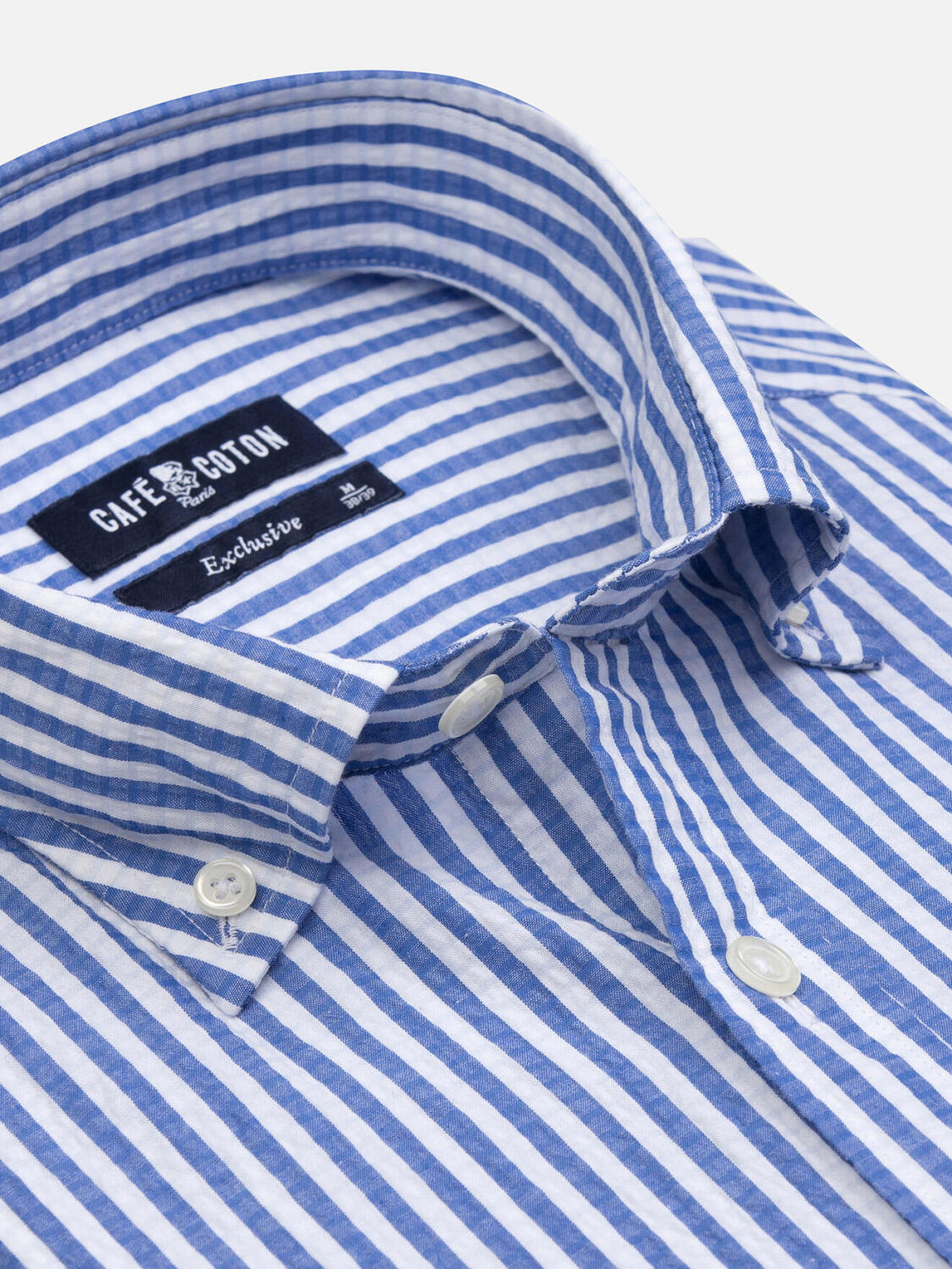 Camicia Ian in seersucker blu - Con buttoncini