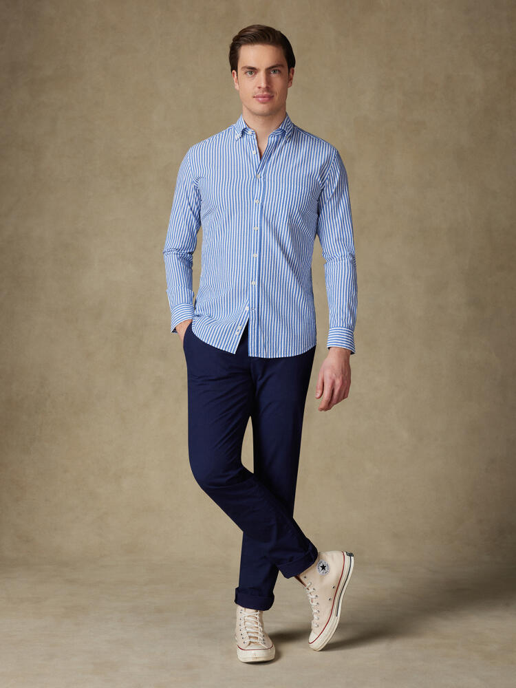 Chemise Ian en seersucker bleu - Col Boutonné