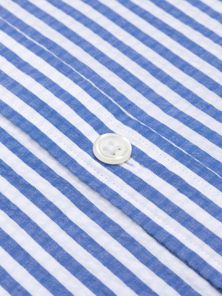 Chemise Ian en seersucker bleu - Col Boutonné