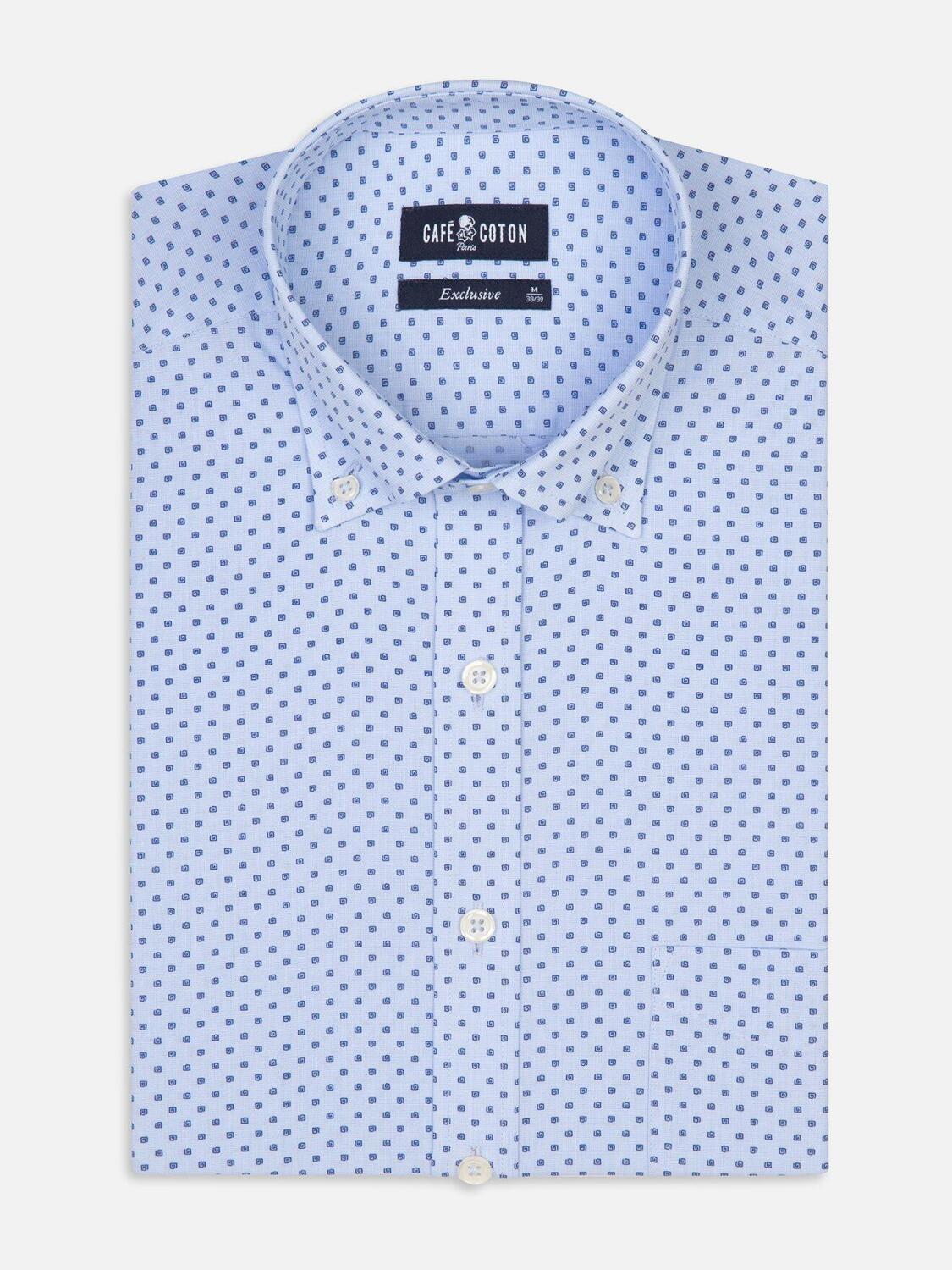 Irwin sky blue shirt with printed pattern - Button-down collar