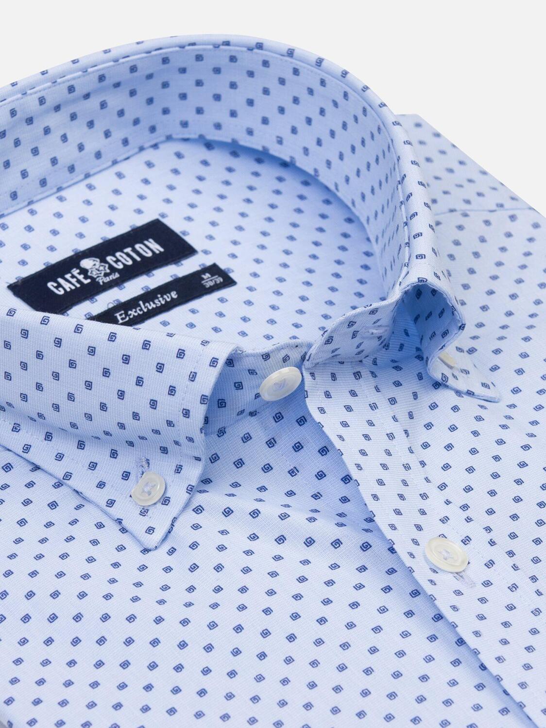 Irwin sky blue shirt with printed pattern - Button-down collar