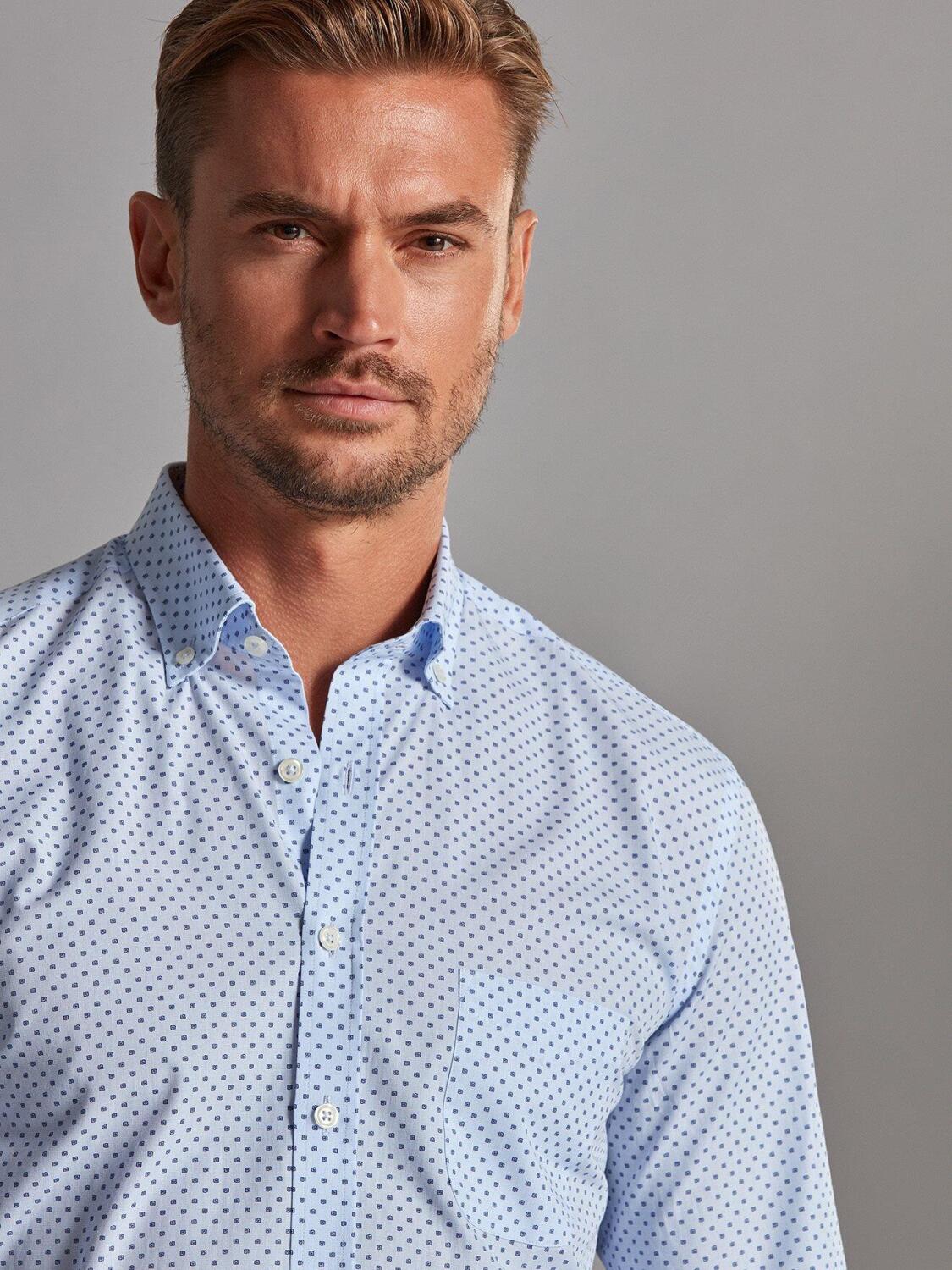 Irwin sky blue shirt with printed pattern - Button-down collar