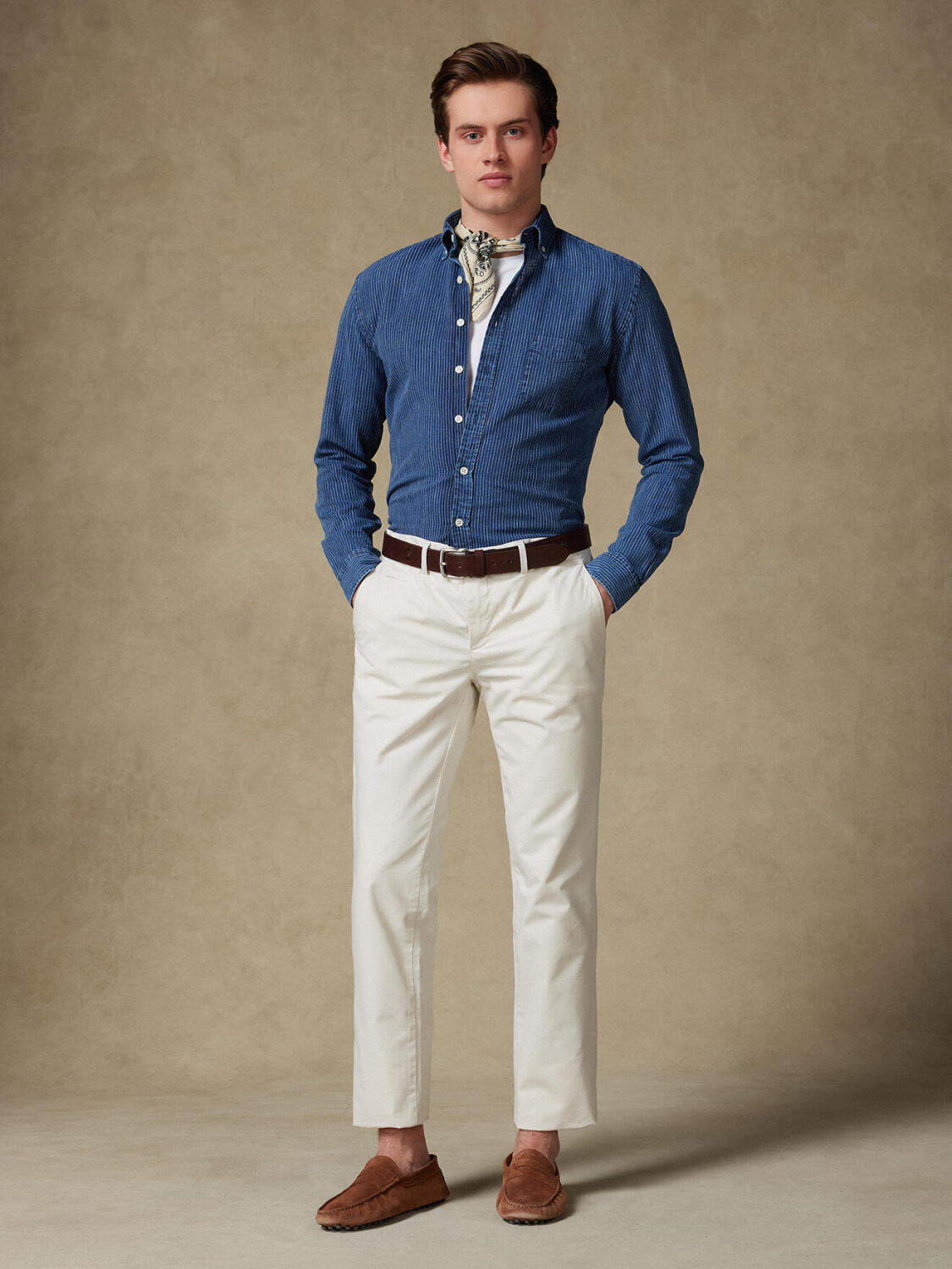 Island Hemd mit indigo Streifen   - Button down Kragen