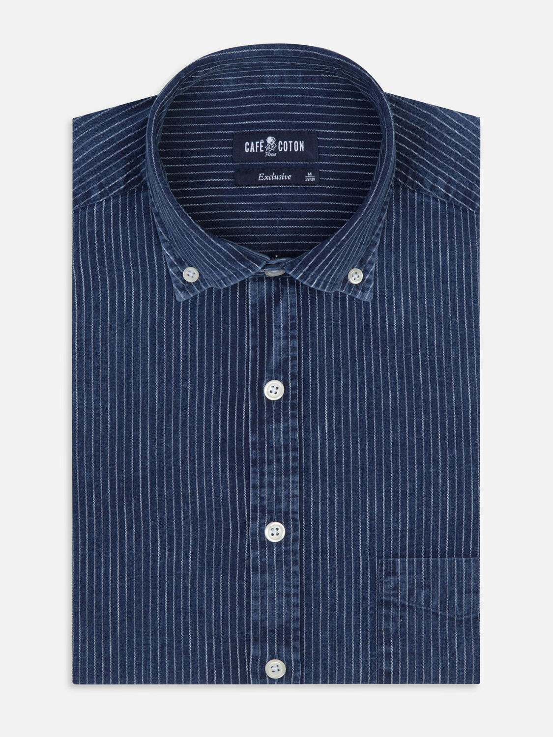 Island Hemd mit indigo Streifen   - Button down Kragen