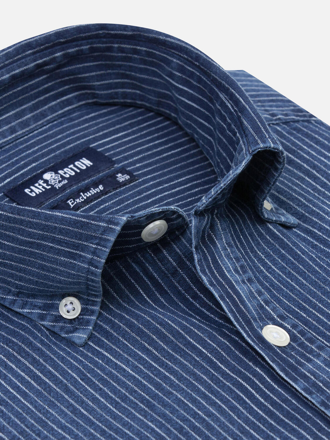 Island Hemd mit indigo Streifen   - Button down Kragen