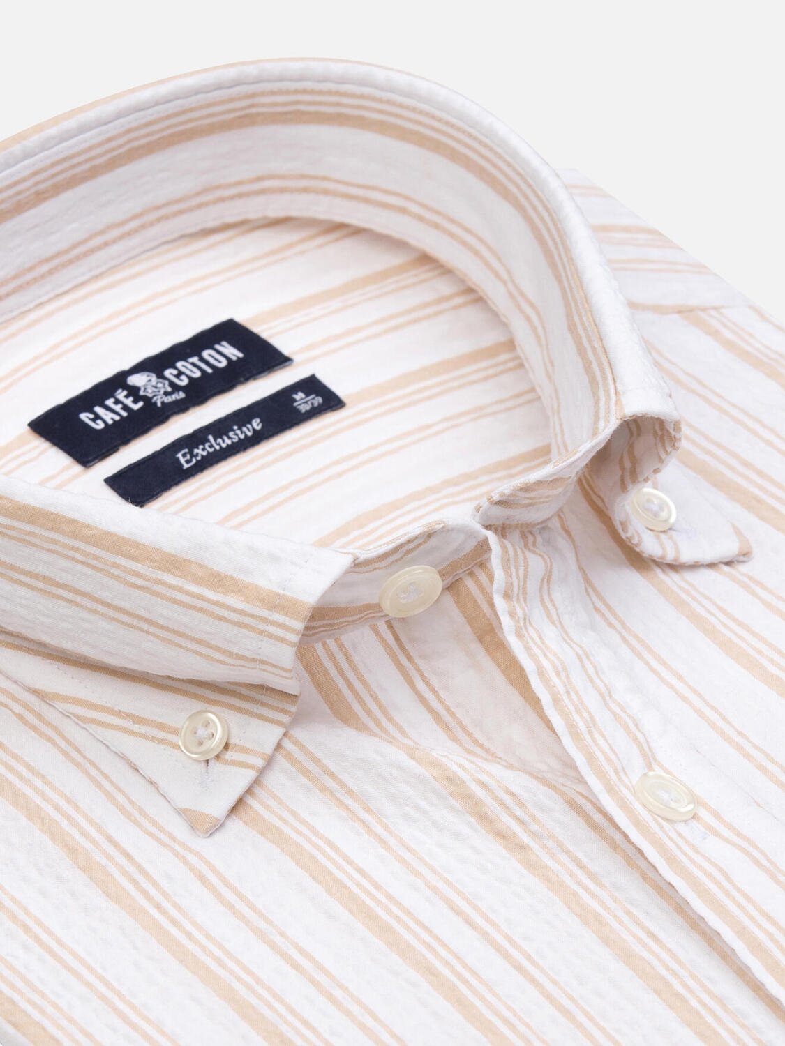 Broekje Ivor en seersucker beige - Button-down kraag