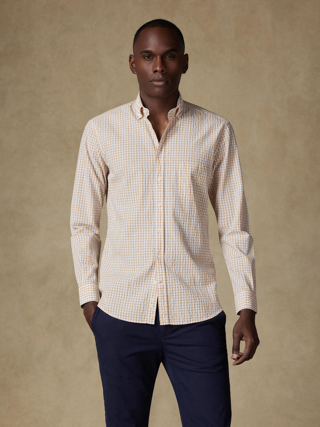 Camicia Jaiden in seersucker crema - Button-down kraag