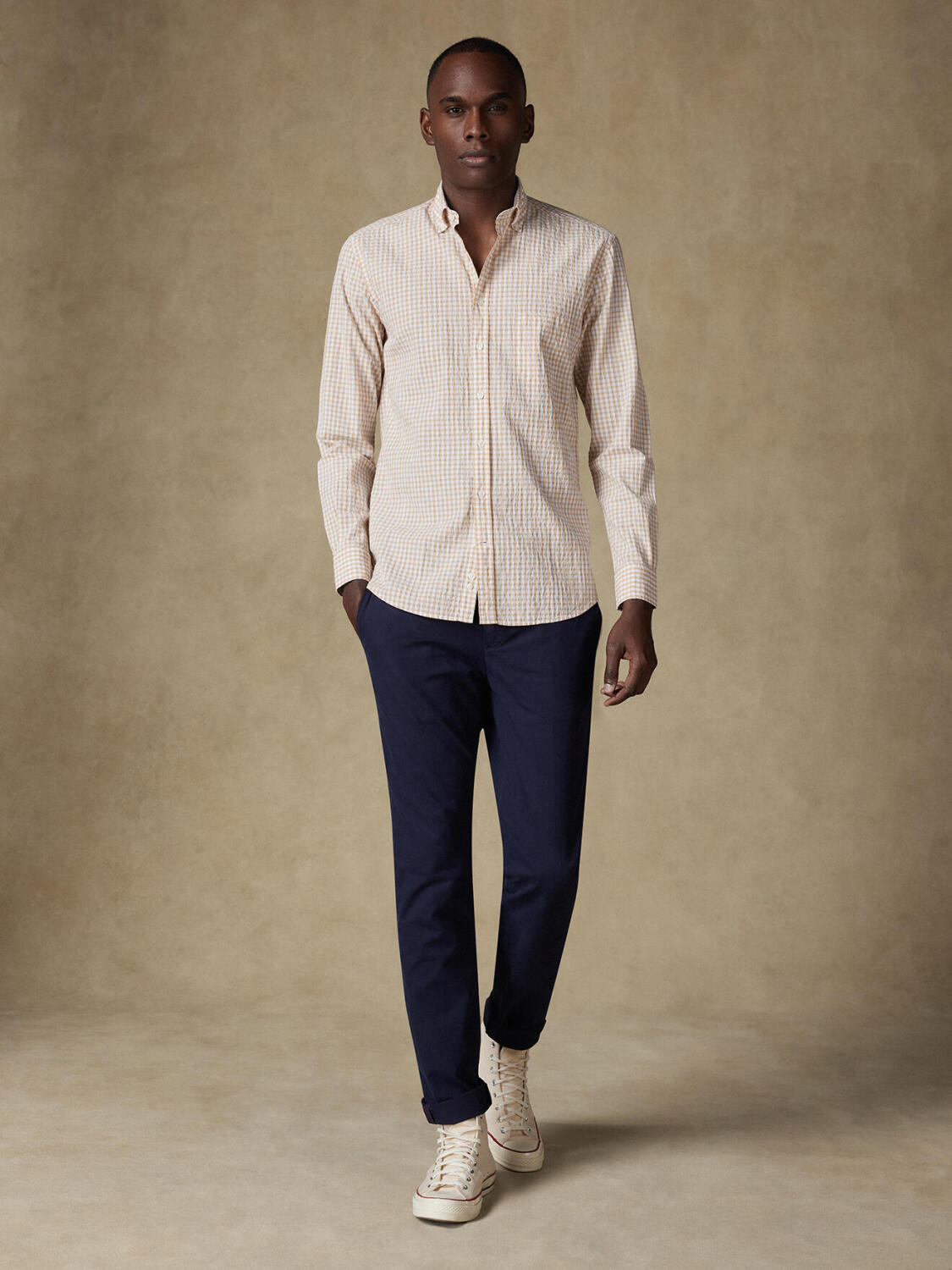 Camicia Jaiden in seersucker crema - Button-down kraag