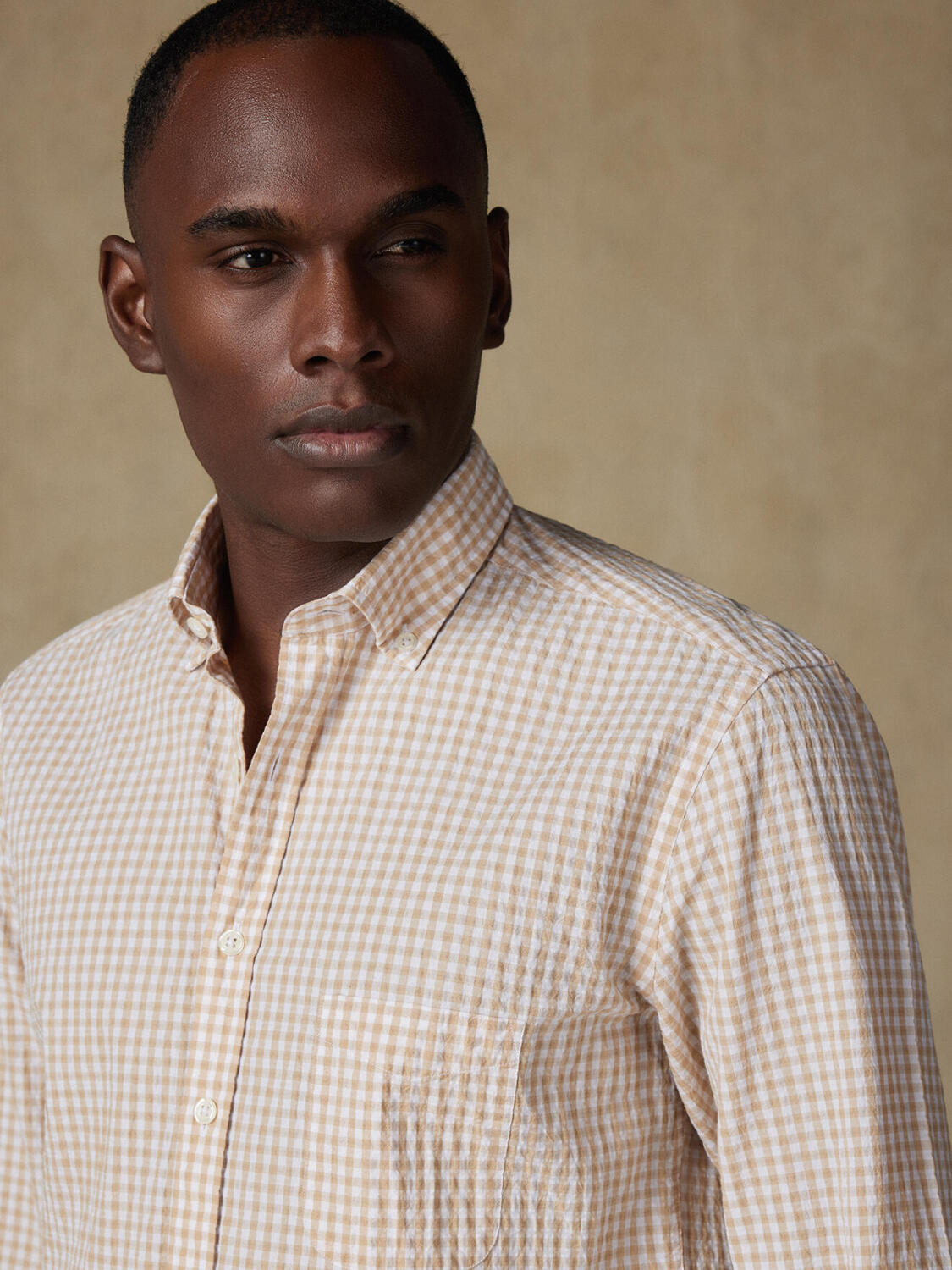 Camicia Jaiden in seersucker crema - Button-down kraag