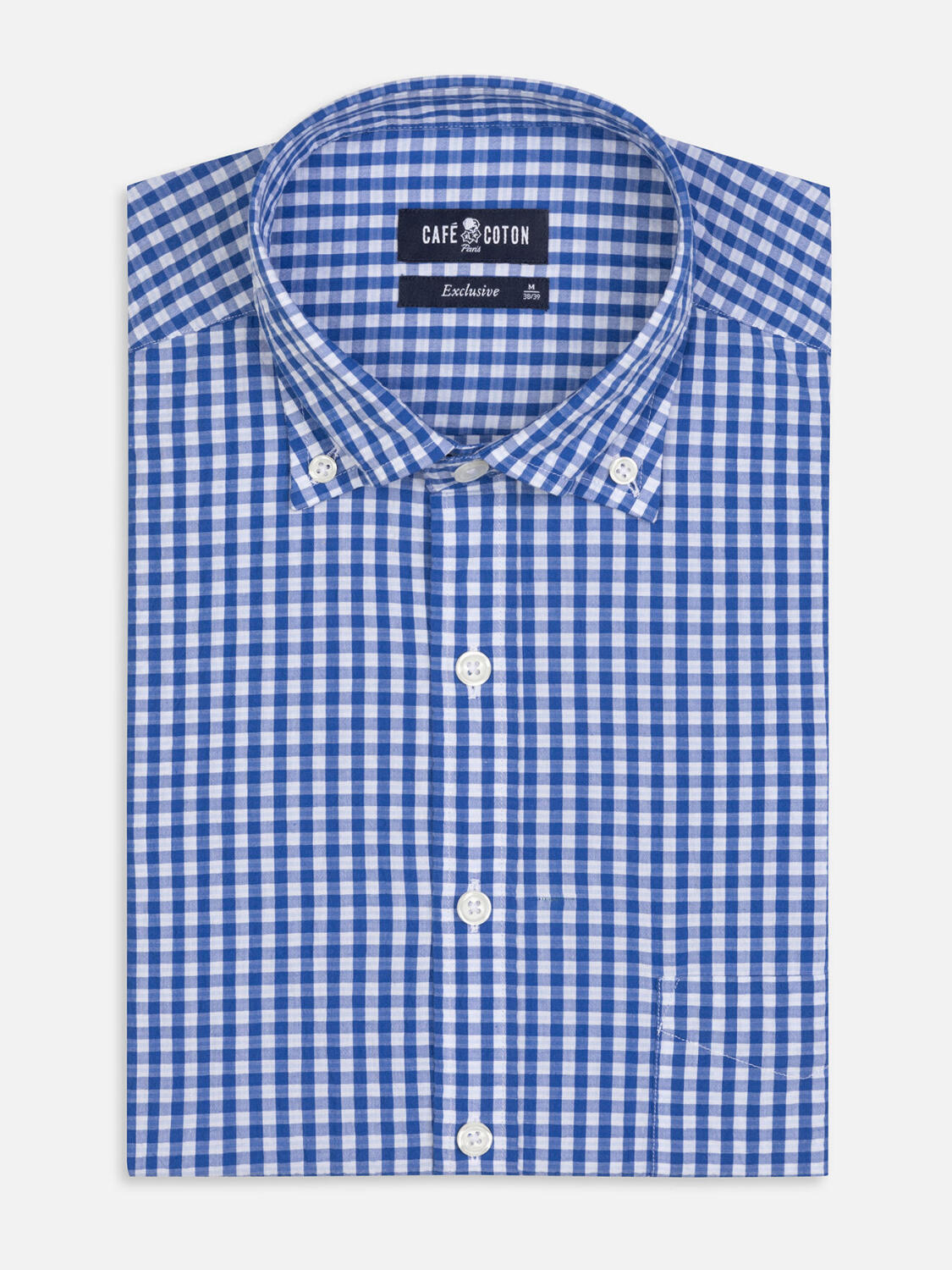 Camisa Jaiden en seersucker azul - Con buttoncini