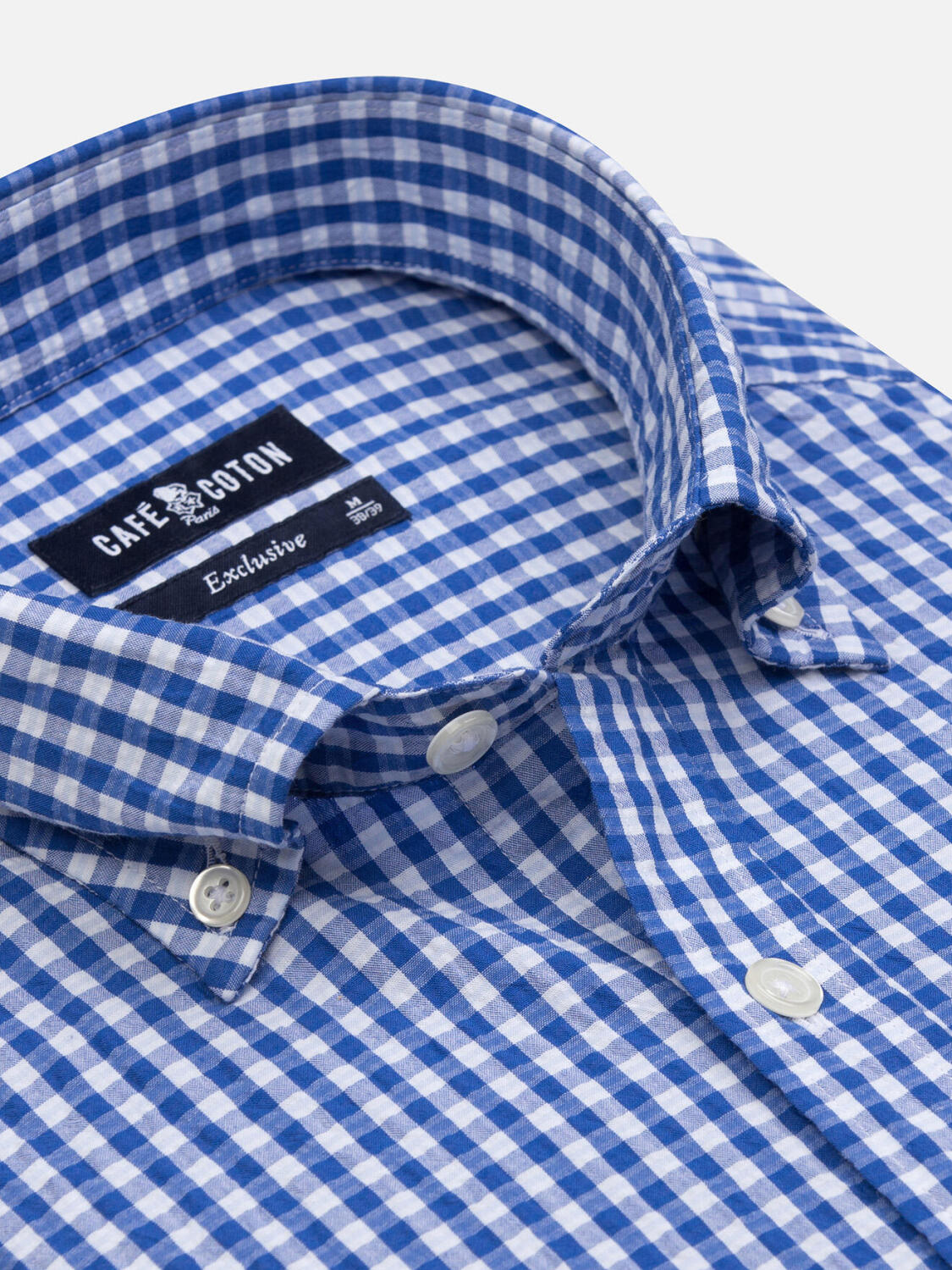 Camisa Jaiden en seersucker azul - Con buttoncini