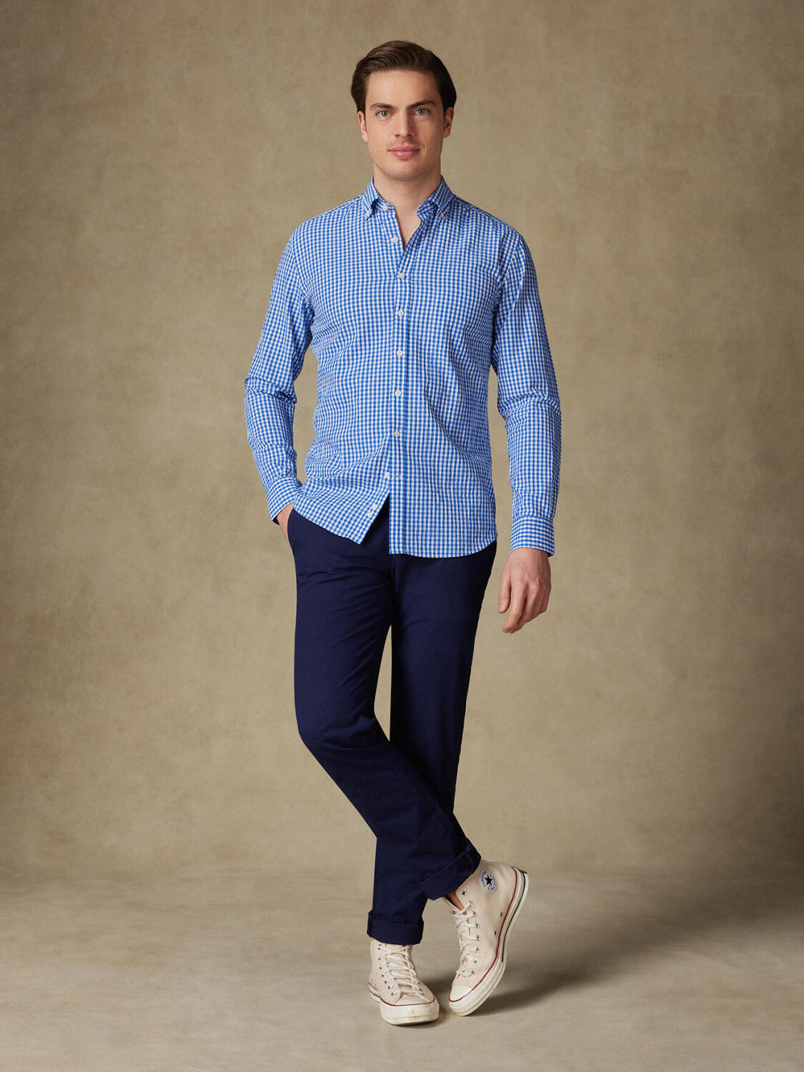 Camisa Jaiden en seersucker azul - Con buttoncini