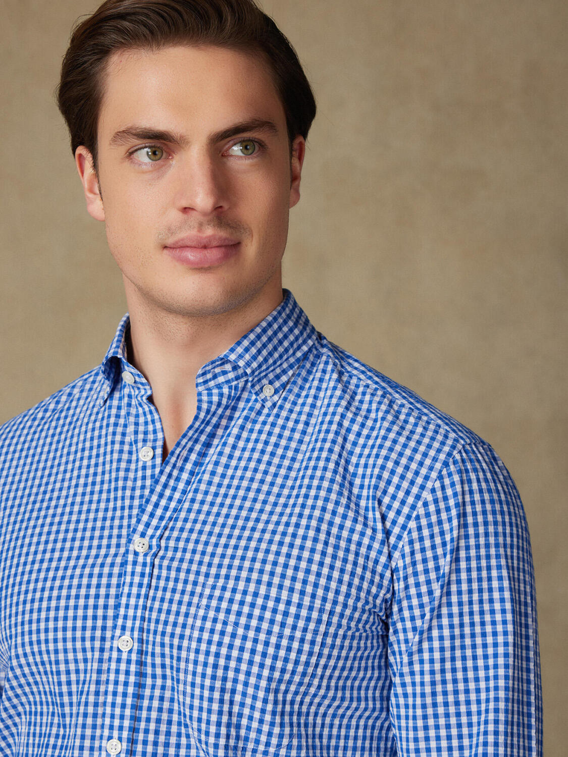 Camisa Jaiden en seersucker azul - Con buttoncini