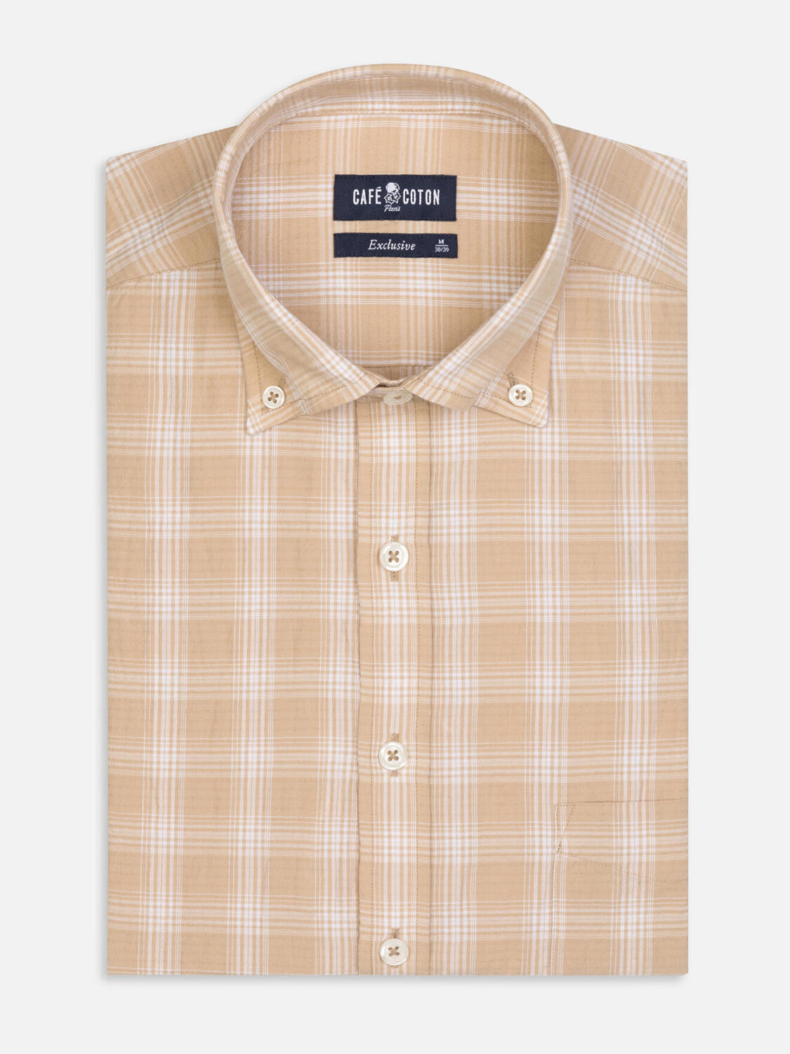 Chemise Jason en seersucker sable- Col Boutonné