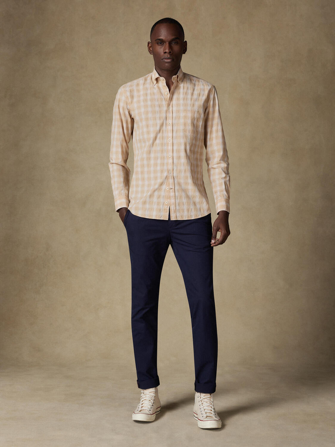 Chemise Jason en seersucker sable- Col Boutonné