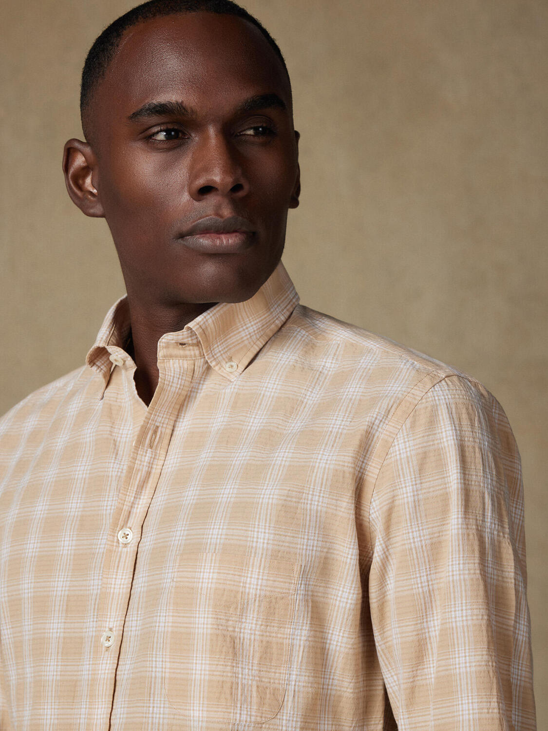 Chemise Jason en seersucker sable- Col Boutonné
