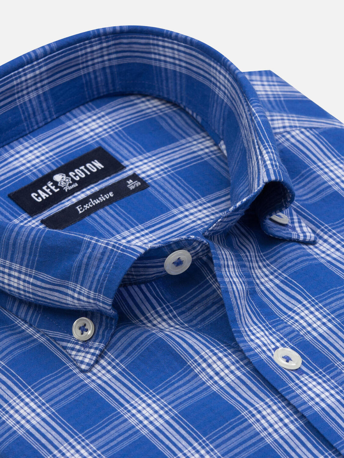 Chemise Jason en seersucker bleu - Col Boutonné