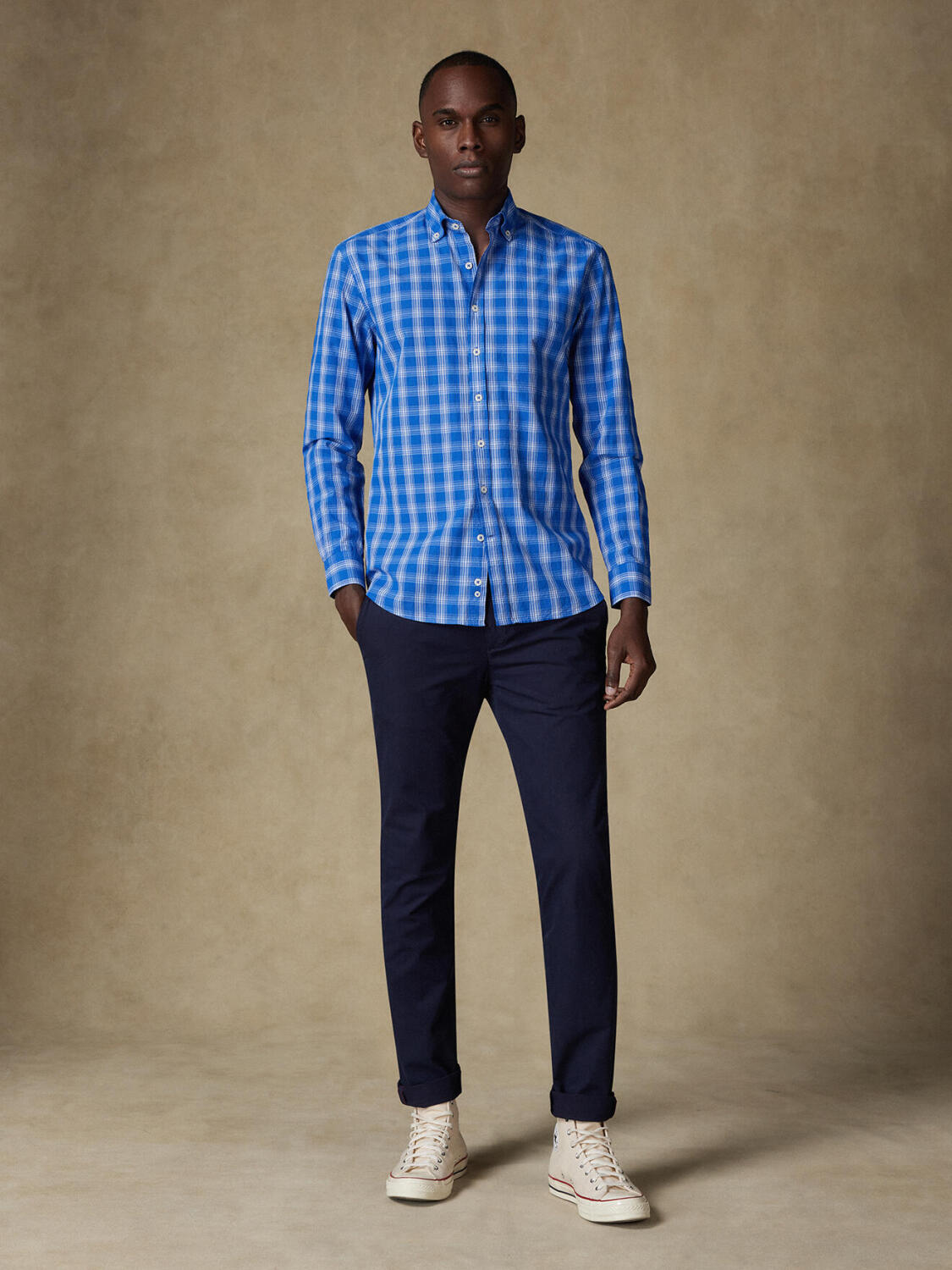 Chemise Jason en seersucker bleu - Col Boutonné