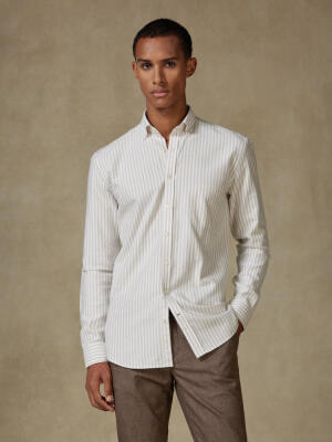 Jayden beige brushed oxford shirt - Button-down collar