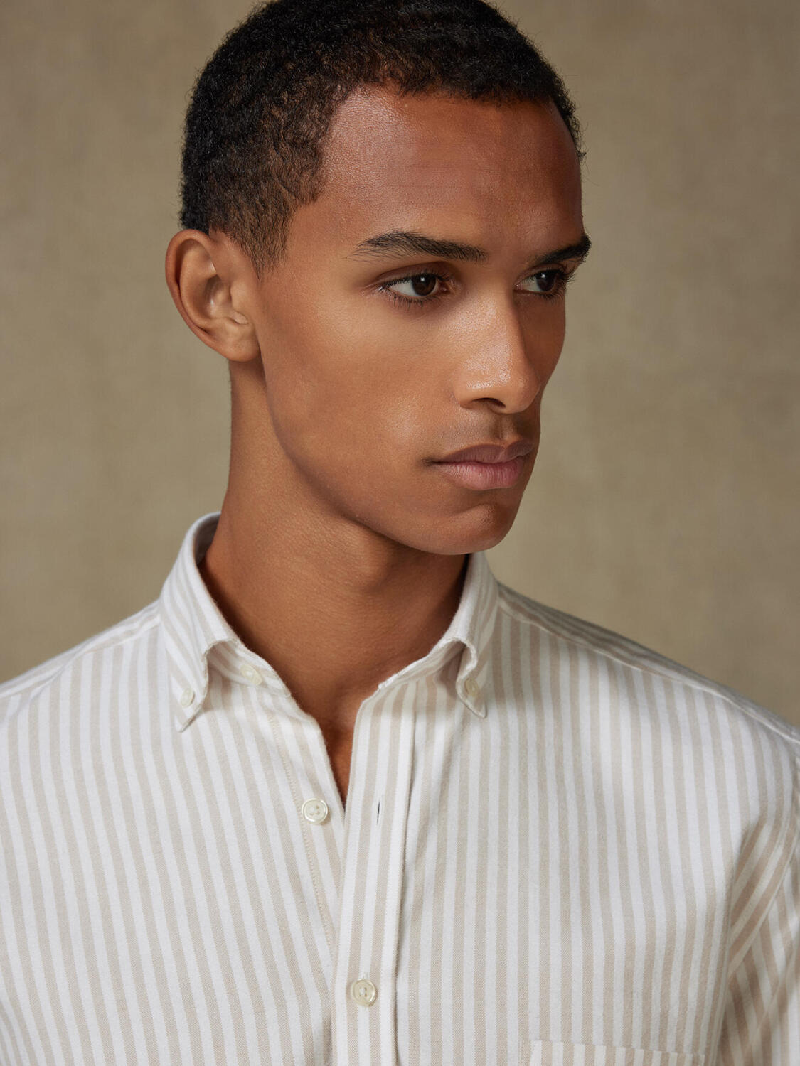 Jayden beige brushed oxford shirt - Button-down collar