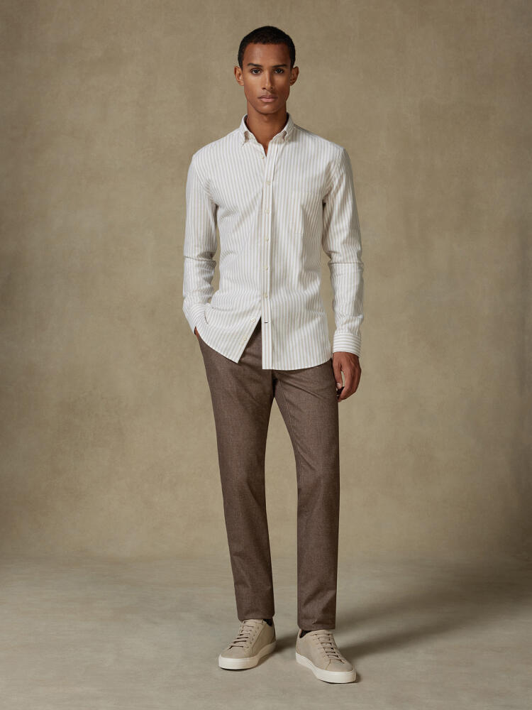 Camicia Jayden in oxford spazzolato beige - Cuello button-down