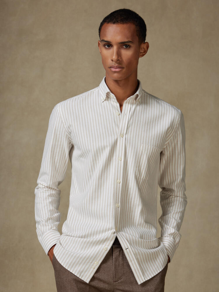 Camicia Jayden in oxford spazzolato beige - Cuello button-down