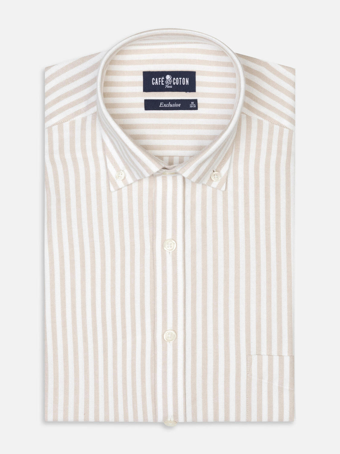 Jayden beige brushed oxford shirt - Button-down collar