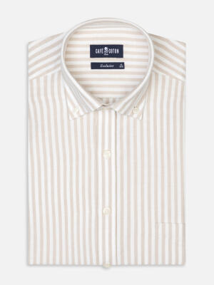 Jayden beige brushed oxford shirt - Button-down collar