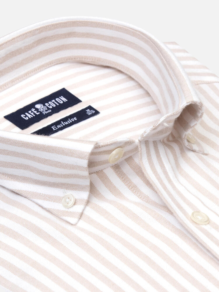 Camicia Jayden in oxford spazzolato beige - Cuello button-down