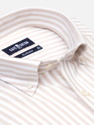 Jayden beige brushed oxford shirt - Button-down collar