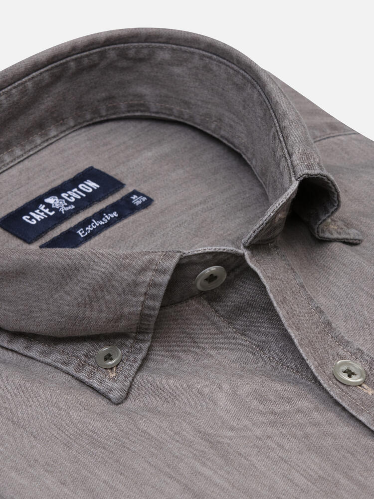 Joey grey denim shirt - Buttoned down collar